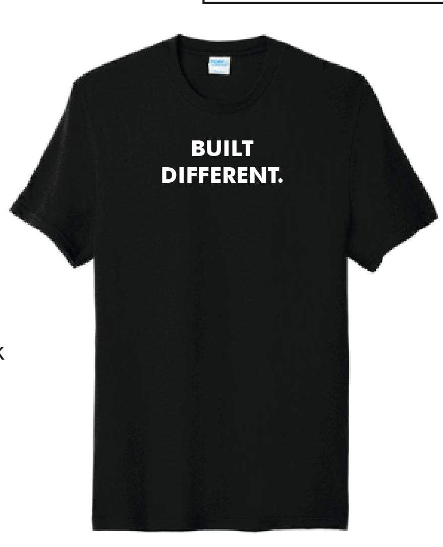 Black t-shirts with text and logos on a white background